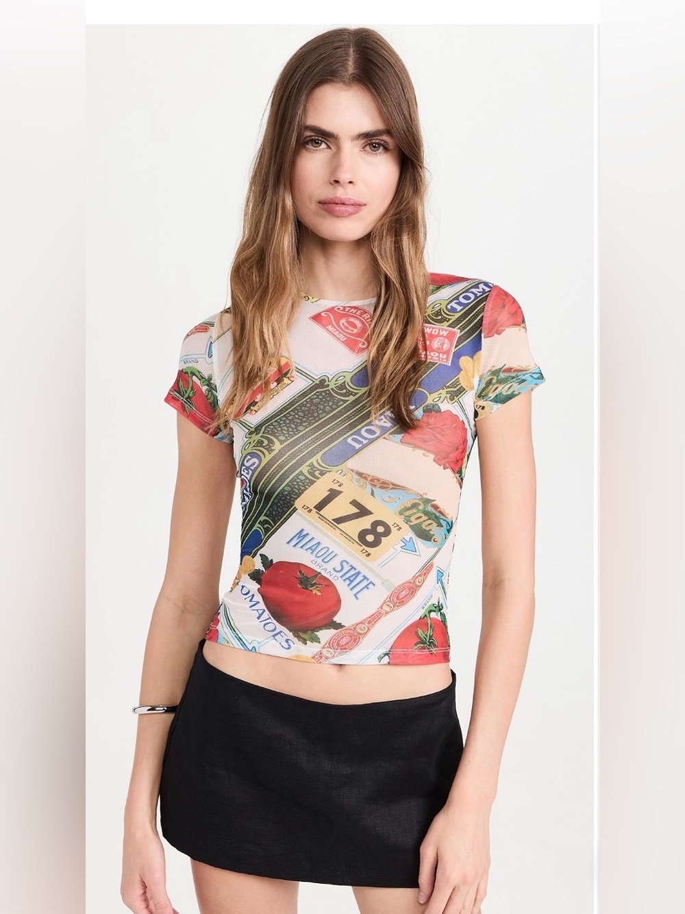 Miaou mesh mini tee size medium tomato print multi color y2k